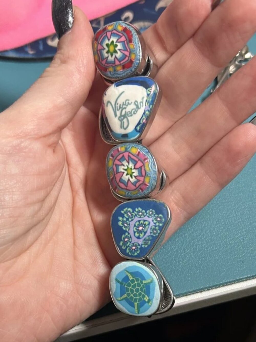Vintage Viva Beads by Michelle Barrett Millefiori Sea Turtle Stretch Bracelet